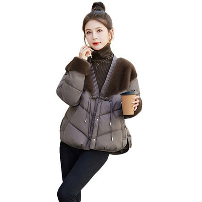 Down Cotton-padded Coat Mink Fur Stitching Warm Coat For Women