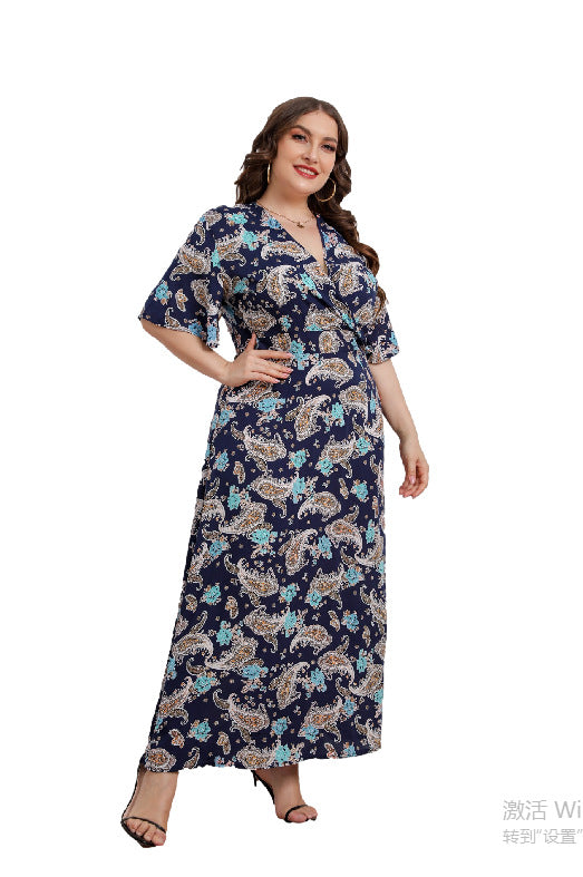 Robe imprimée à manches courtes pour femmes de grande taille