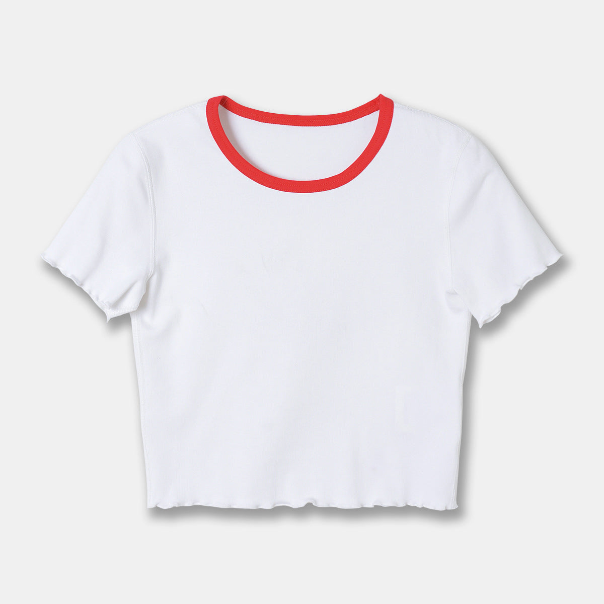 Camiseta de manga corta corta rizada de punto acanalado de primavera y verano para mujer