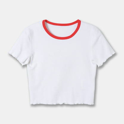 T-shirt à manches courtes tricoté côtelé pour femmes, printemps et été