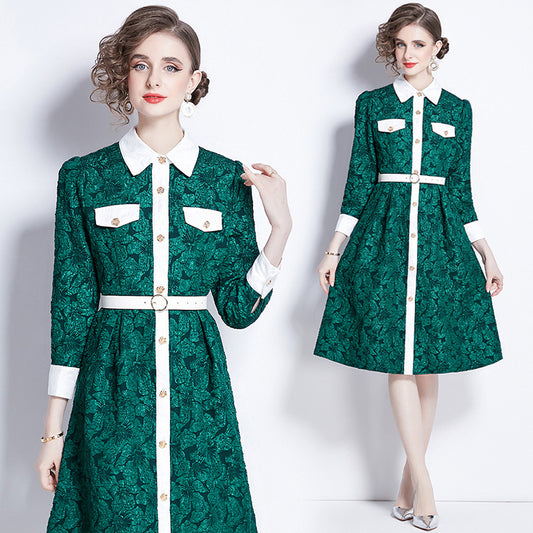 High-grade Jacquard Long Sleeve Dress