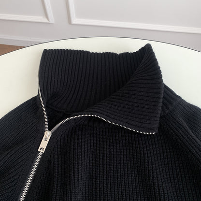 Cardigan tricoté à fermeture éclair latérale, pull ample épais en chameau