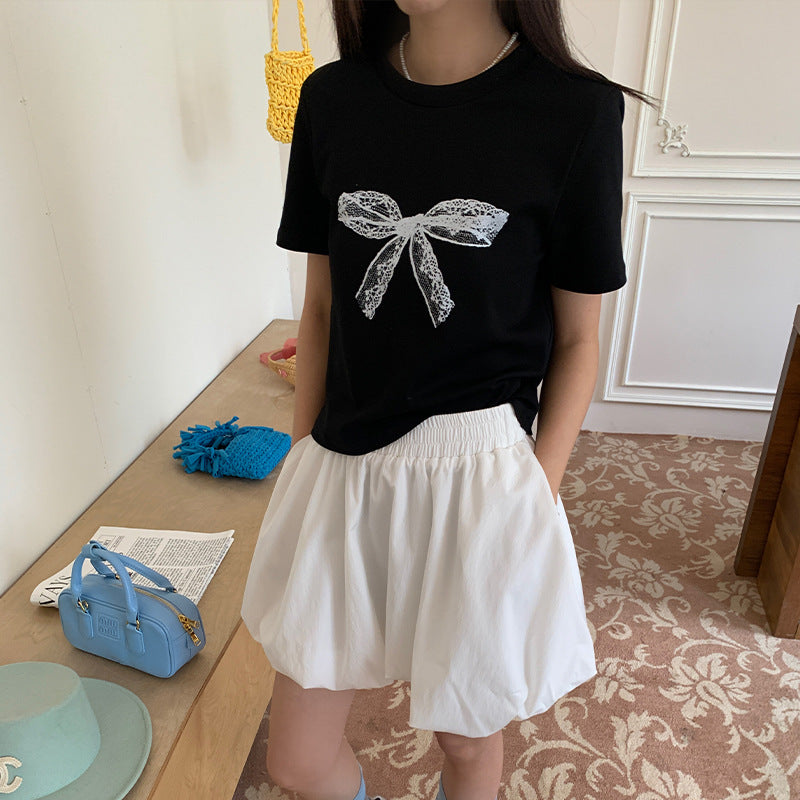 Women's Graceful And Fashionable Lace Bow Short Sleeve