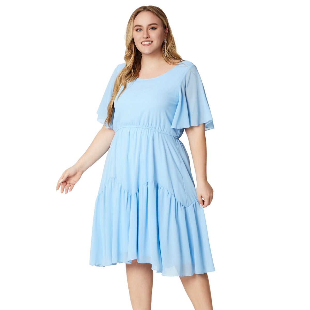 Robe en mousseline imprimée à manches courtes pour femmes