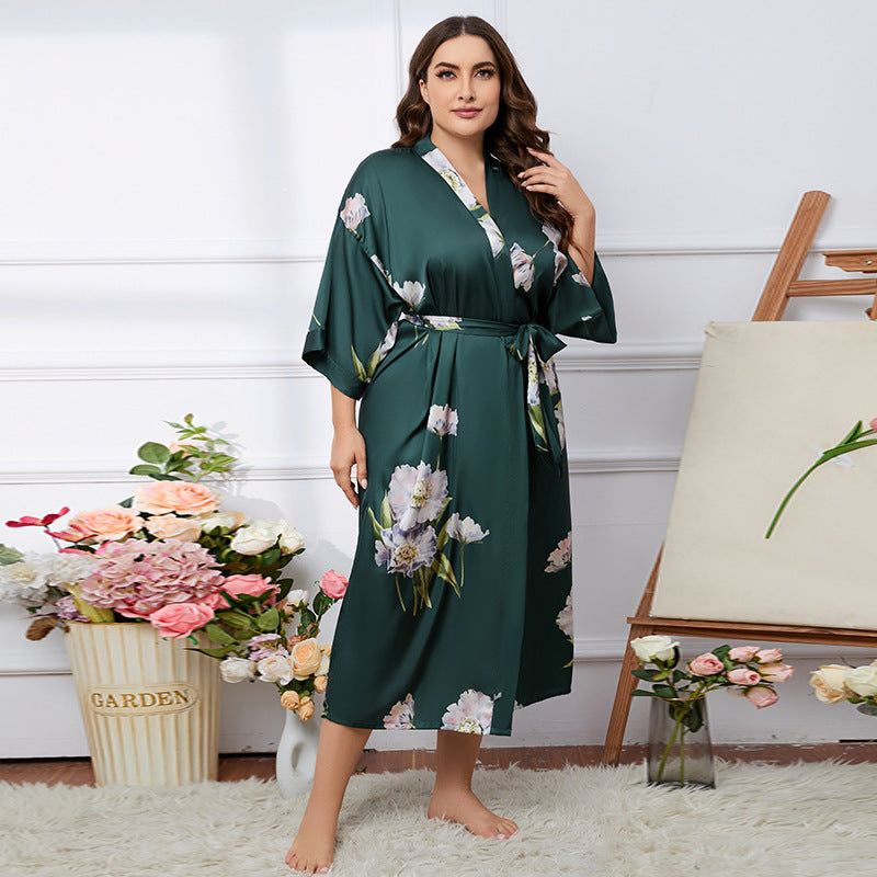 Satin Pajamas Women's Summer Light Luxury Bathrobe Homewear