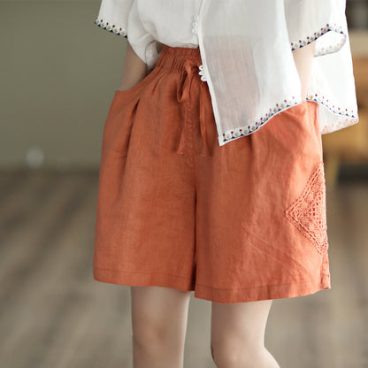 Linen All-matching Stitching Thin Wide Leg Cotton Linen Lace High Waist Leisure