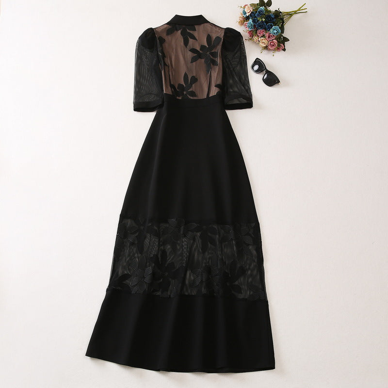 Lapel Voile Applique Stitching Dress