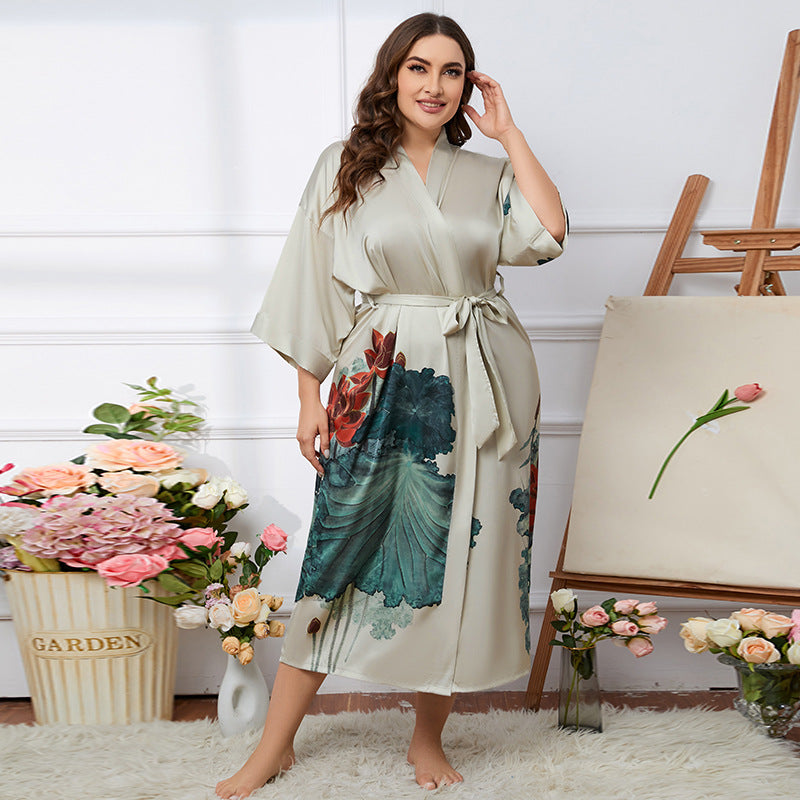 Satin Pajamas Women's Summer Light Luxury Bathrobe Homewear