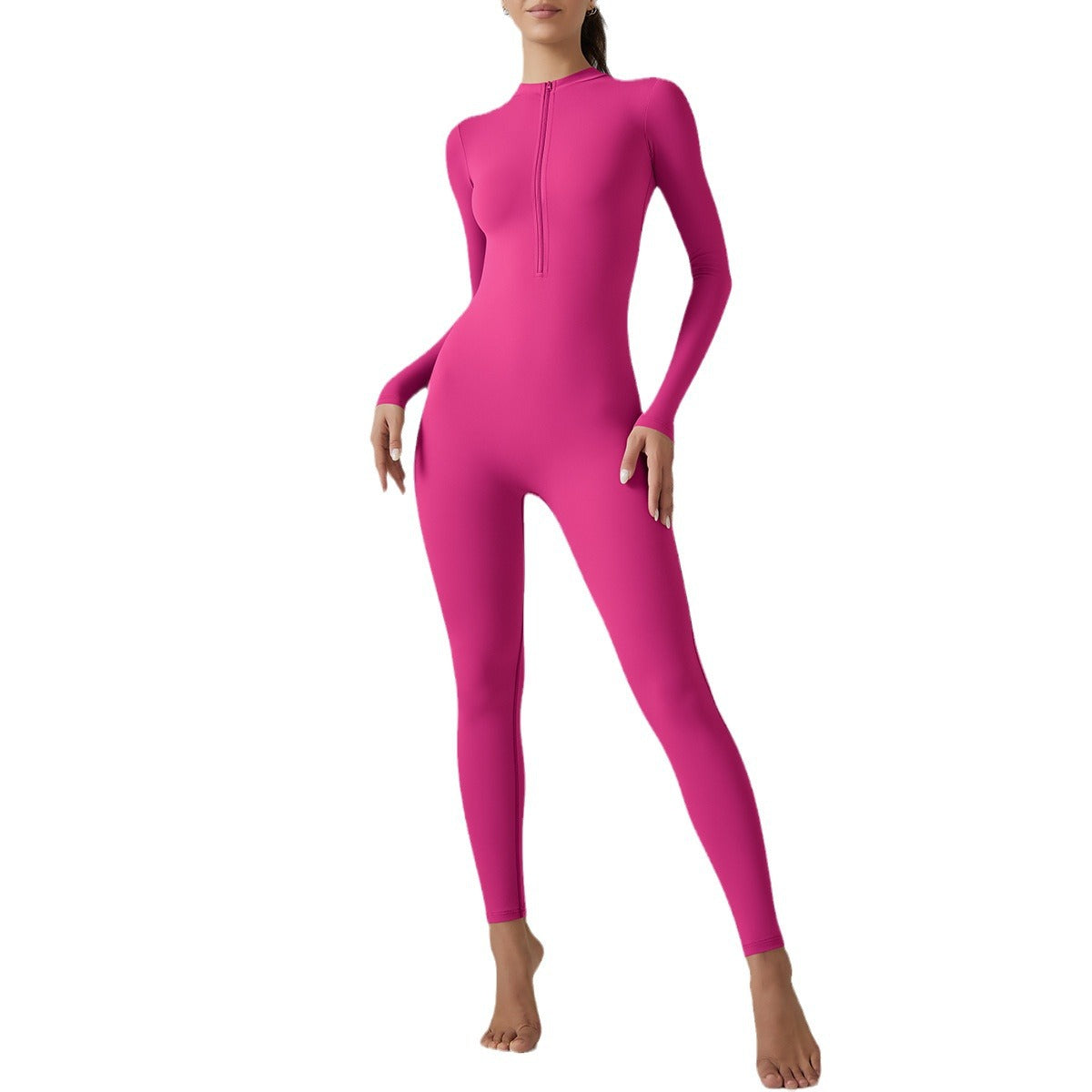 Combinaison longue skinny à fermeture éclair semi-ouverte pour femme