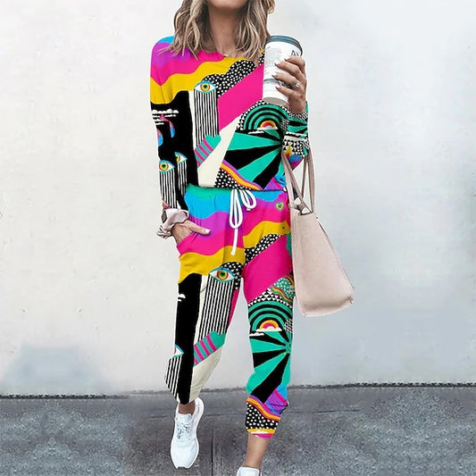 Traje de suéter largo de estilo abstracto para mujer