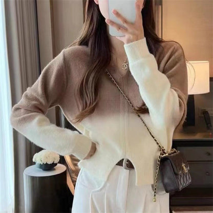 Gradient Color Knitted Long Sleeve Pullover Top Women