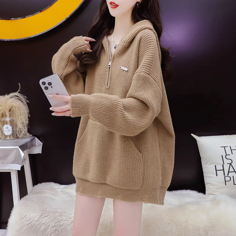 Loose Hooded Thickened Sweater Women's Top