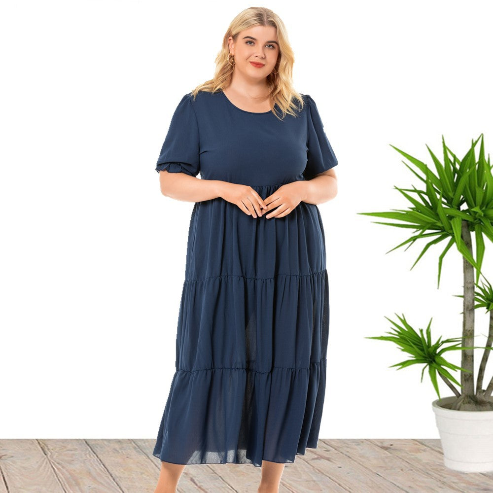 Robe une pièce à manches courtes de grande taille pour femme