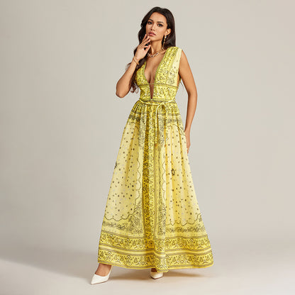 Vacation Style Vintage Printed Long Dress