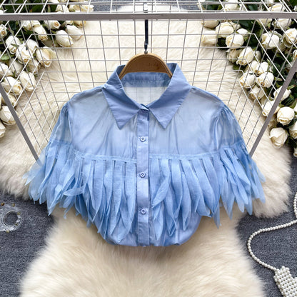 Puff Sleeve Shirt Fashionable Sheer Top