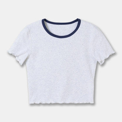 T-shirt à manches courtes tricoté côtelé pour femmes, printemps et été