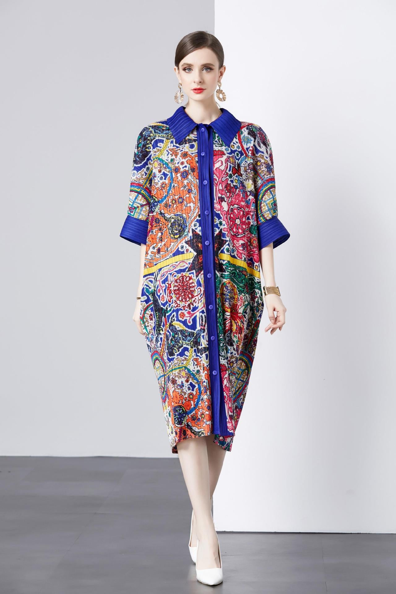 Mid-length Batwing Sleeve Printed Loose Plus Size Dress