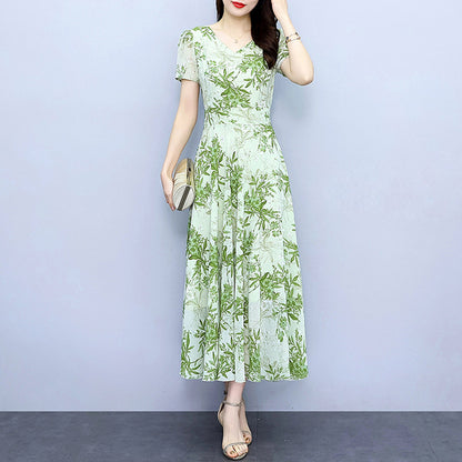 Spring And Autumn Chiffon Floral Dress