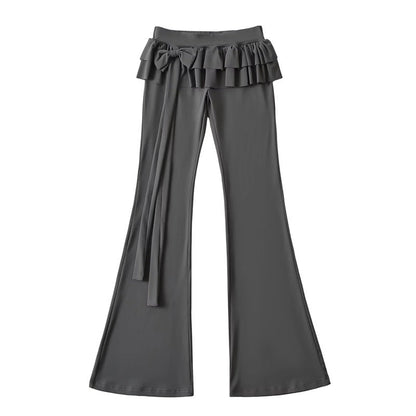 Niche Double-layer Ruffled Ribbon Low Waist Bootcut Trousers