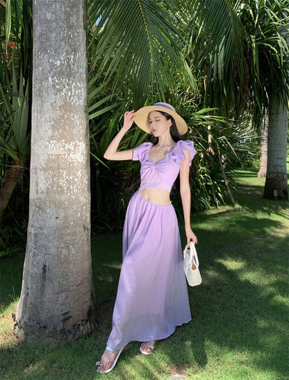 Vestido estilo francés de vacaciones con mangas voladoras