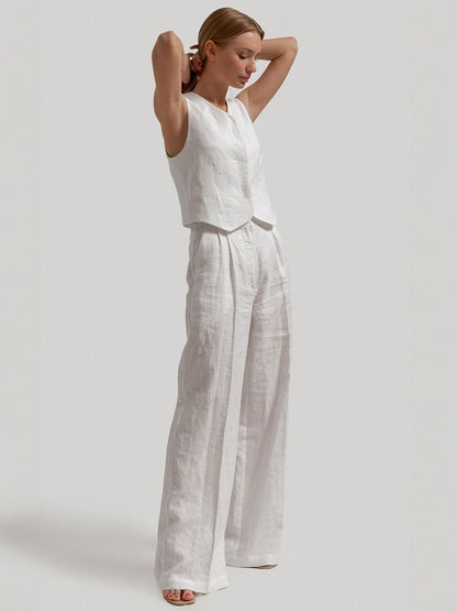 Vest Trousers Pure White V Collar Sleeveless Suit