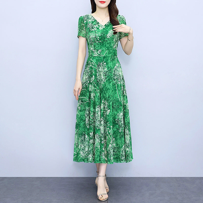 Spring And Autumn Chiffon Floral Dress