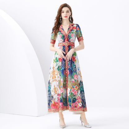 Single-breasted Printed Elegant Dress