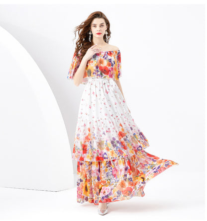 Off-the-shoulder Slim-fit Long Ruffled Tiered Dress