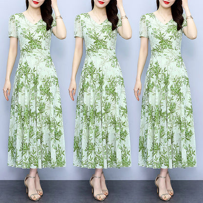 Spring And Autumn Chiffon Floral Dress