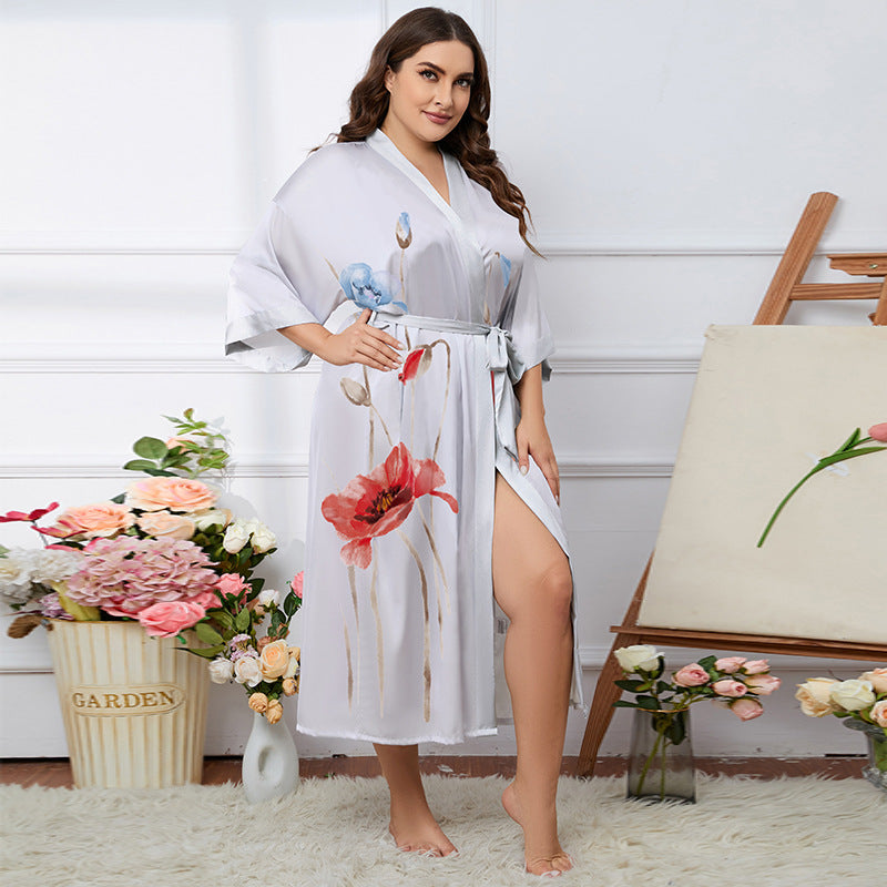 Satin Pajamas Women's Summer Light Luxury Bathrobe Homewear