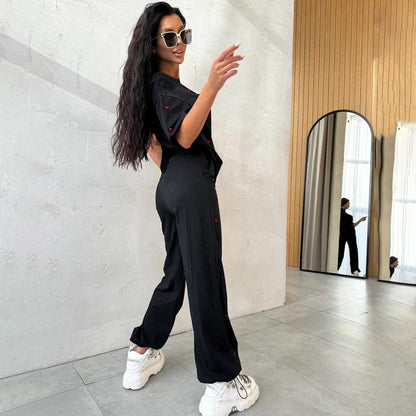 Elastic Waist Ankle-tied Sweatpants Two-piece Set