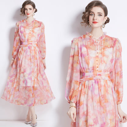 A- Line Printed Chiffon Dress Elegant