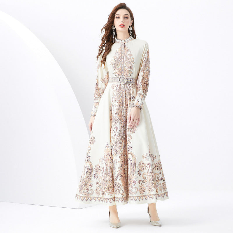 Vintage Court Style Printed Dress Women