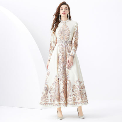 Vintage Court Style Printed Dress Women