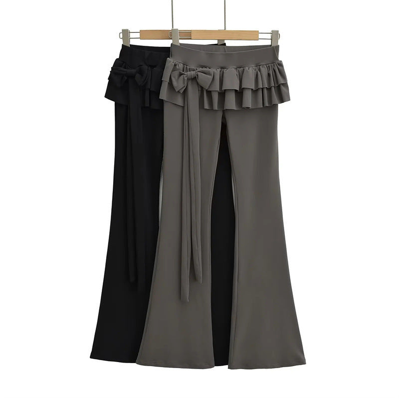 Niche Double-layer Ruffled Ribbon Low Waist Bootcut Trousers