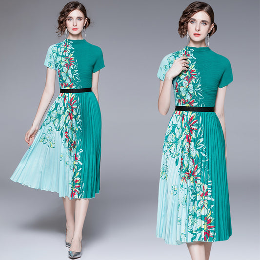 Printed Dress Pleated Fashion Suit Two-piece Set