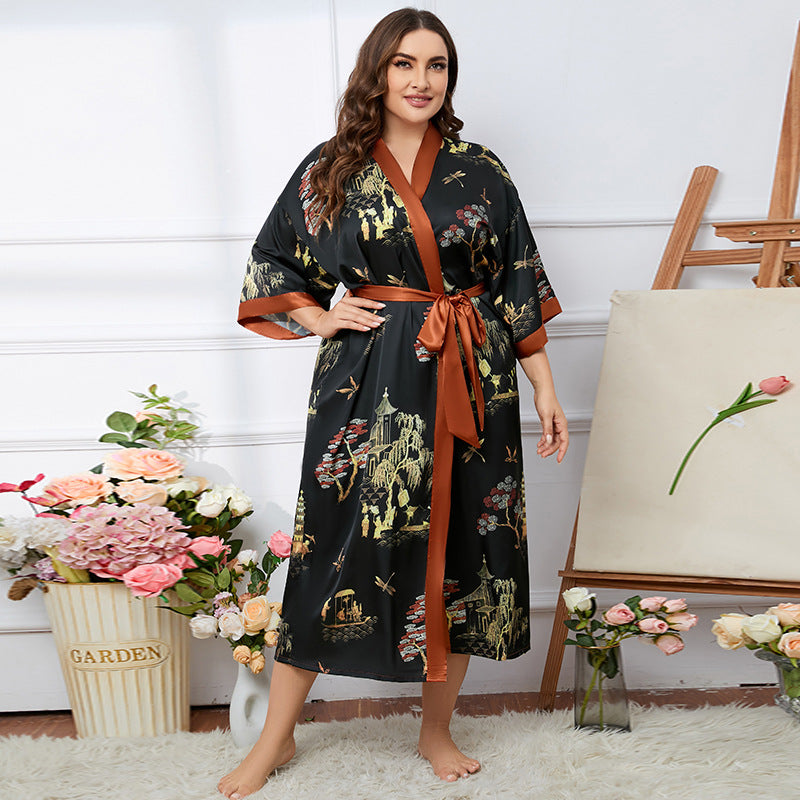 Satin Pajamas Women's Summer Light Luxury Bathrobe Homewear