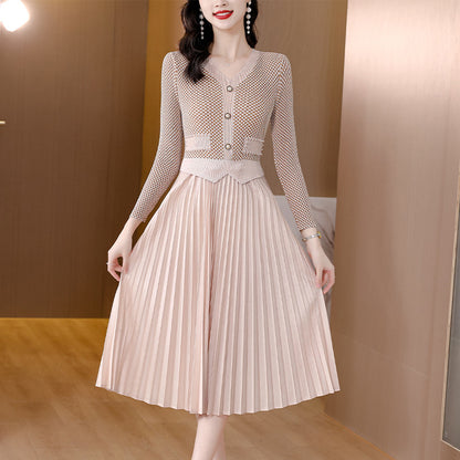 Fold Elegance Retro Color Contrast Patchwork Dress