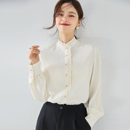 New Elegant French Chiffon Shirt Ruffled Collar Top