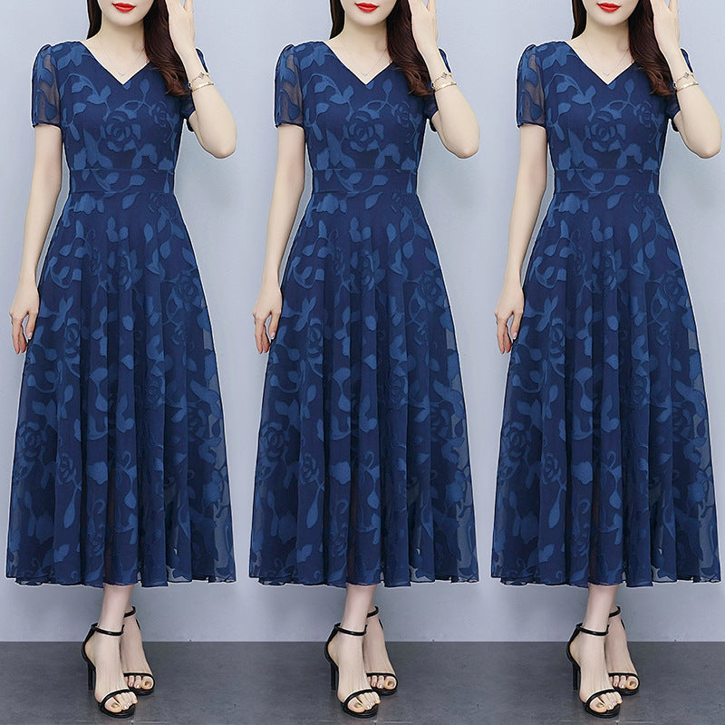 Spring And Autumn Chiffon Jacquard Dress