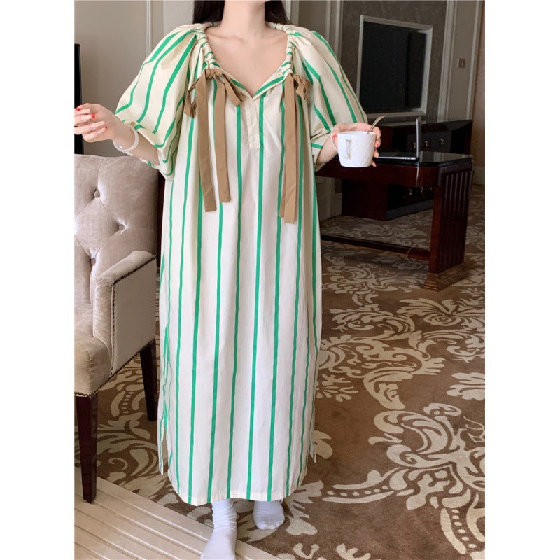 Women's Fashion Striped Loose Casual Contrast Color Nightdress