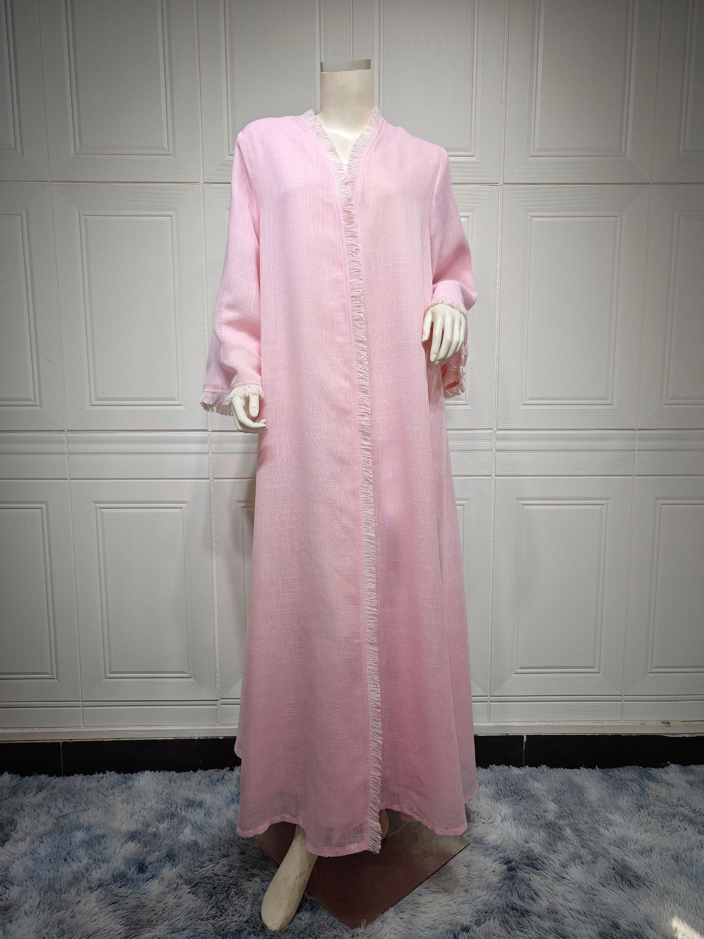 Robe longue modeste de couleur unie, mode moderne, Cardigan en coton, châle