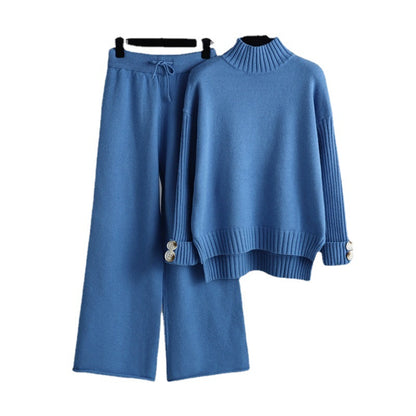 Knitting Suit Women's Mock Neck Sweater Thick Loose Two-piece Set