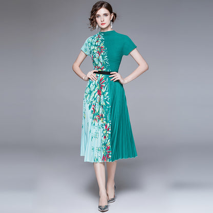 Printed Dress Pleated Fashion Suit Two-piece Set