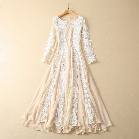 Oversized Skirt Long Sleeve Stickers Water Soluble Chiffon Patchwork Dress