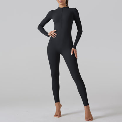 Combinaison longue skinny à fermeture éclair semi-ouverte pour femme