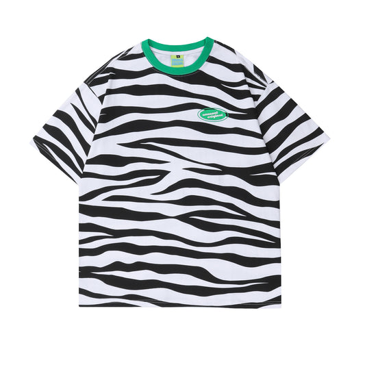 American European And American Harajuku Style Color Block Zebra Pattern Short Sleeve