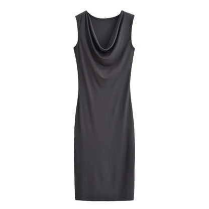 Niche Hot Girl moda vestido sin mangas con cuello oscilante abertura lateral estilo Pure Desire funda Sexy