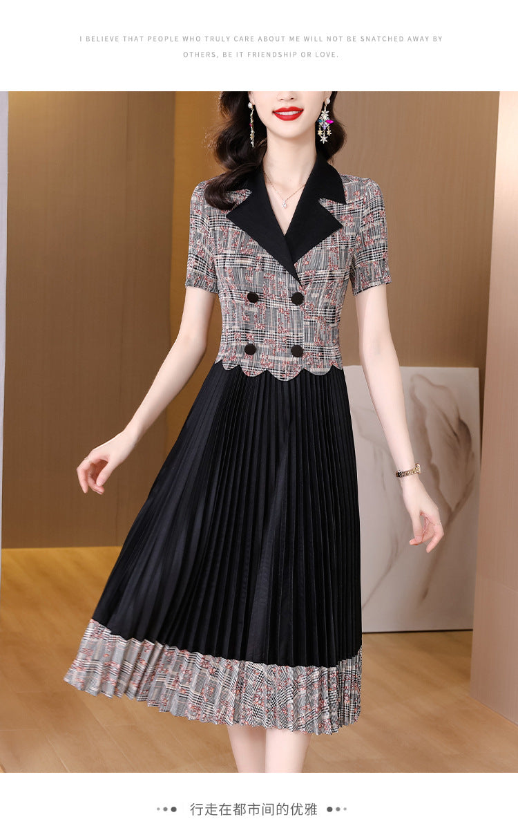 Summer Fake Two-piece Suit Collar Pleated Dress