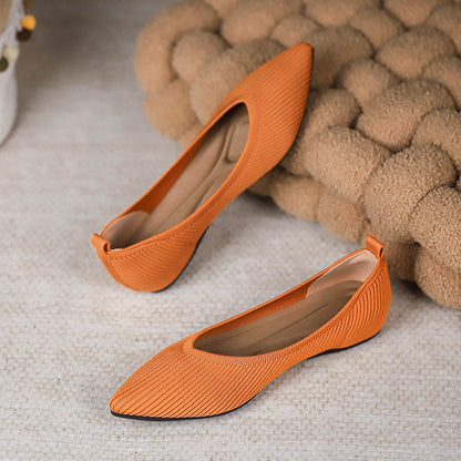 Pointed Toe Shallow Mouth Knitted Woven Flat Pumps Women